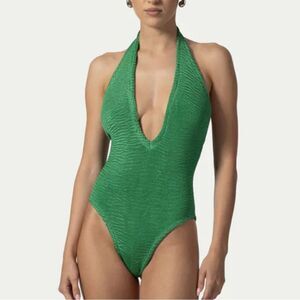 Zaful Green One Piece Halter Back Swimsuit(Size Small)